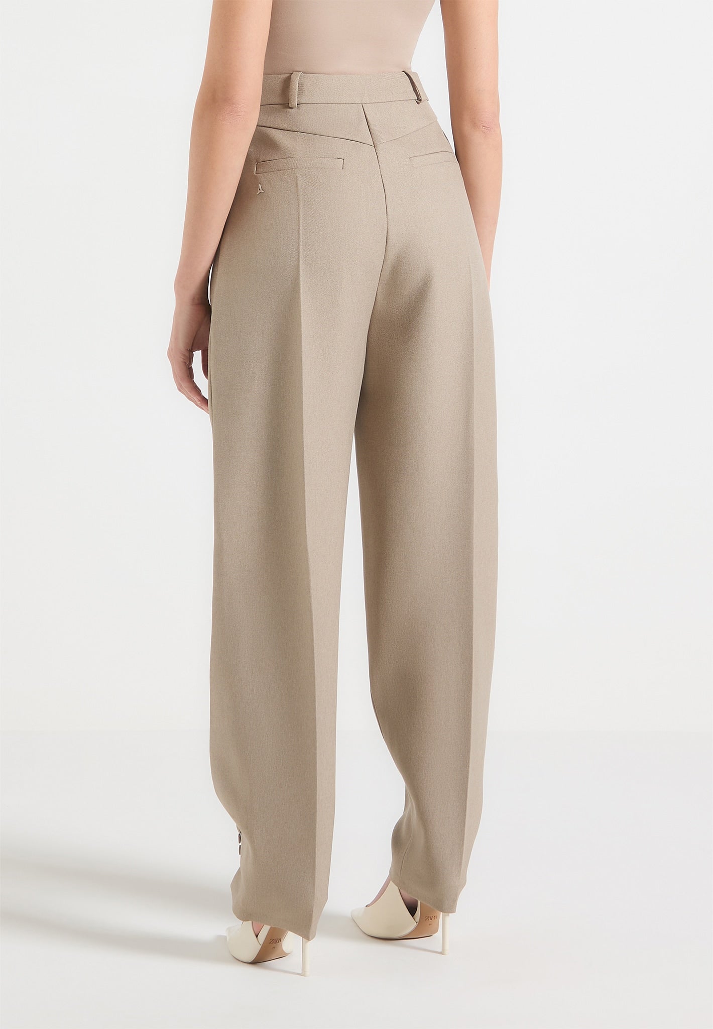 Twist Leg Tailored Trousers - Taupe