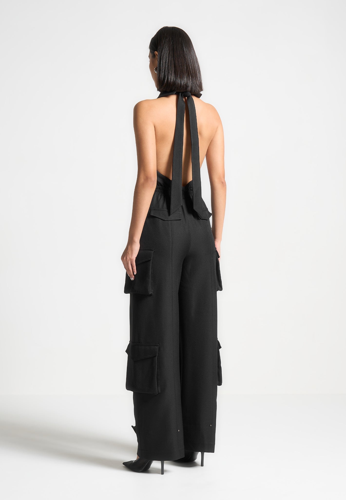 Tailored Halterneck Cargo Jumpsuit - Black