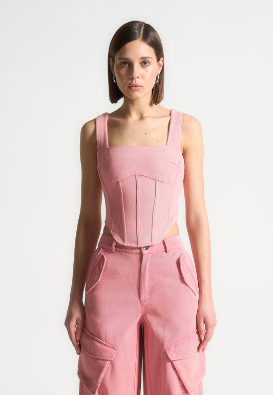 Denim Corset Top - Washed Pink