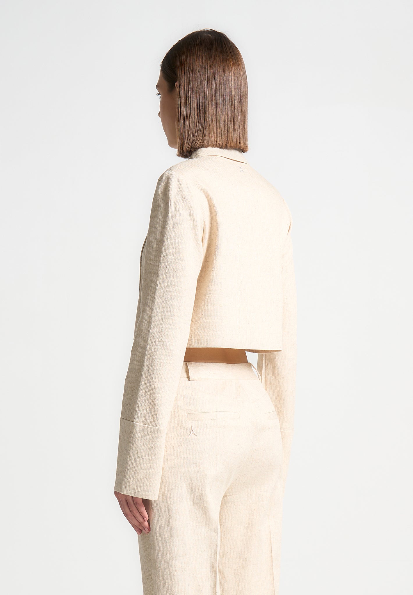 Linen Pintuck Cropped Shirt - Natural