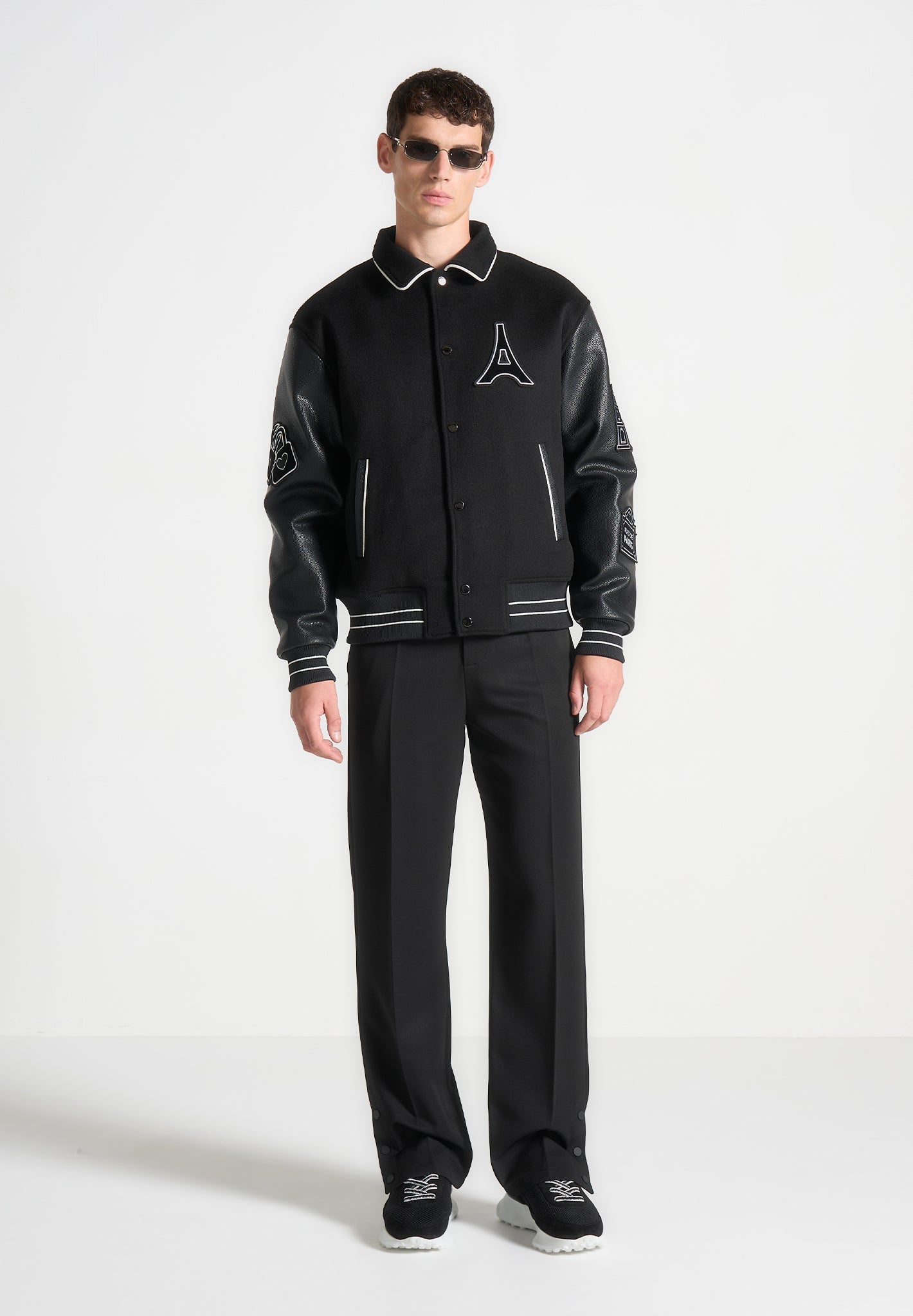 Mona Lisa Wool Blend Varsity Jacket - Black