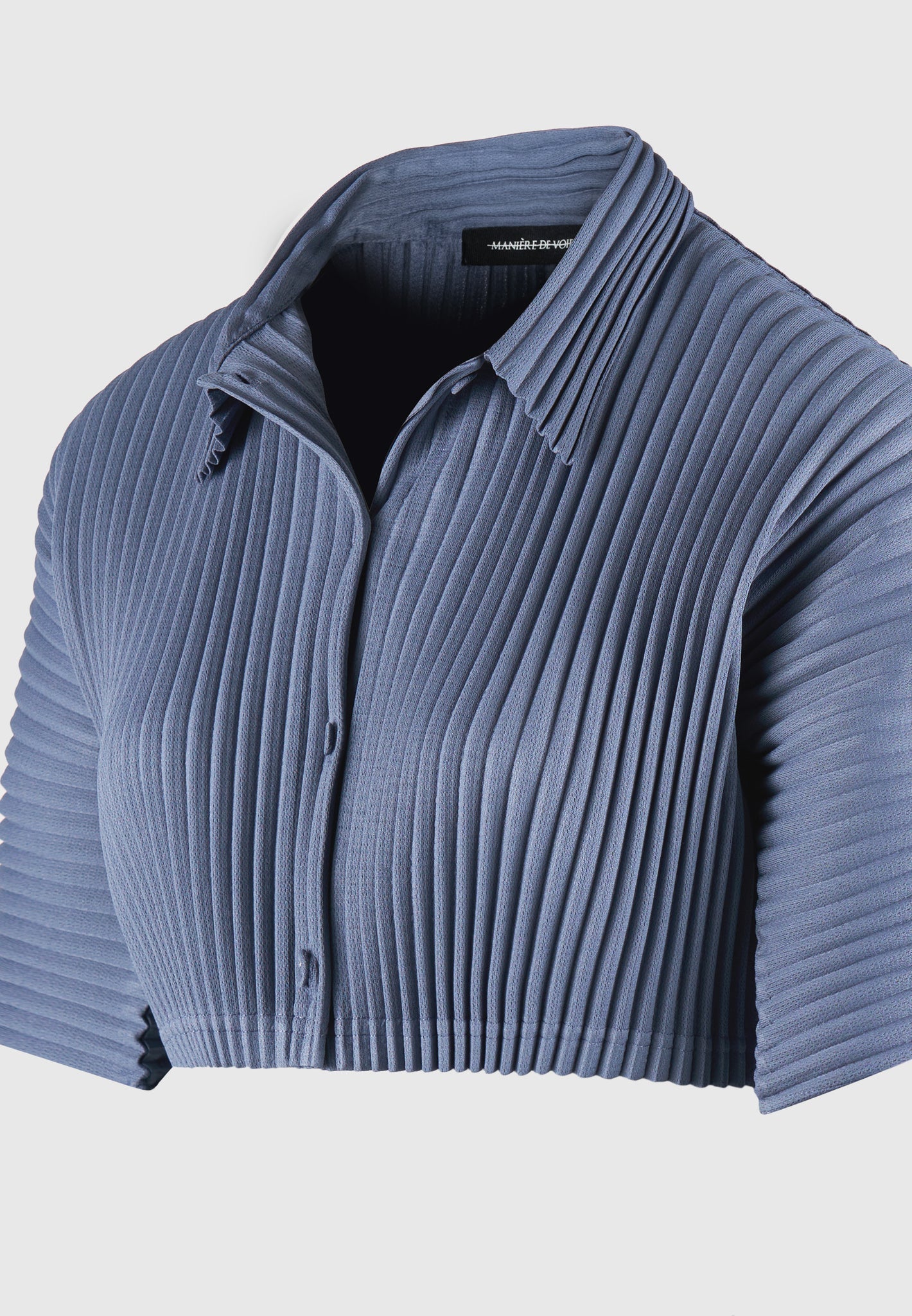 Pleated Cropped Shirt - Steel Blue
