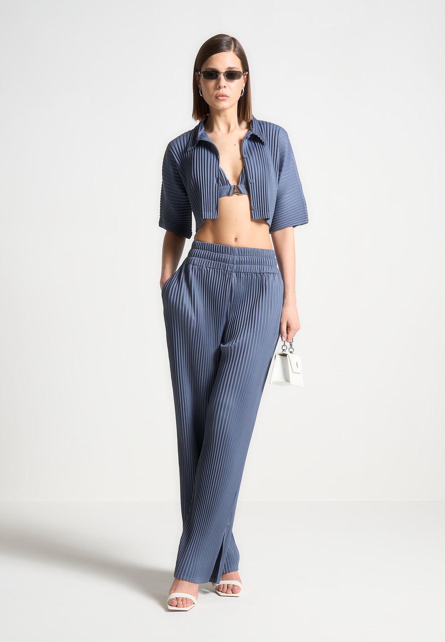 Pleated Cropped Shirt - Steel Blue