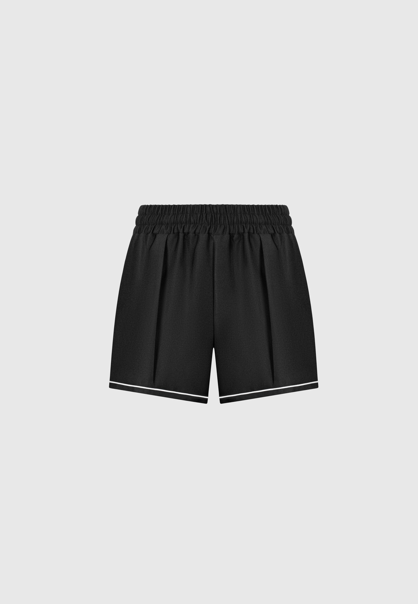 Satin Shorts with Piping - Black