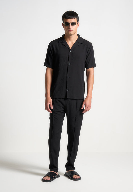Seersucker Tapered Trousers - Black