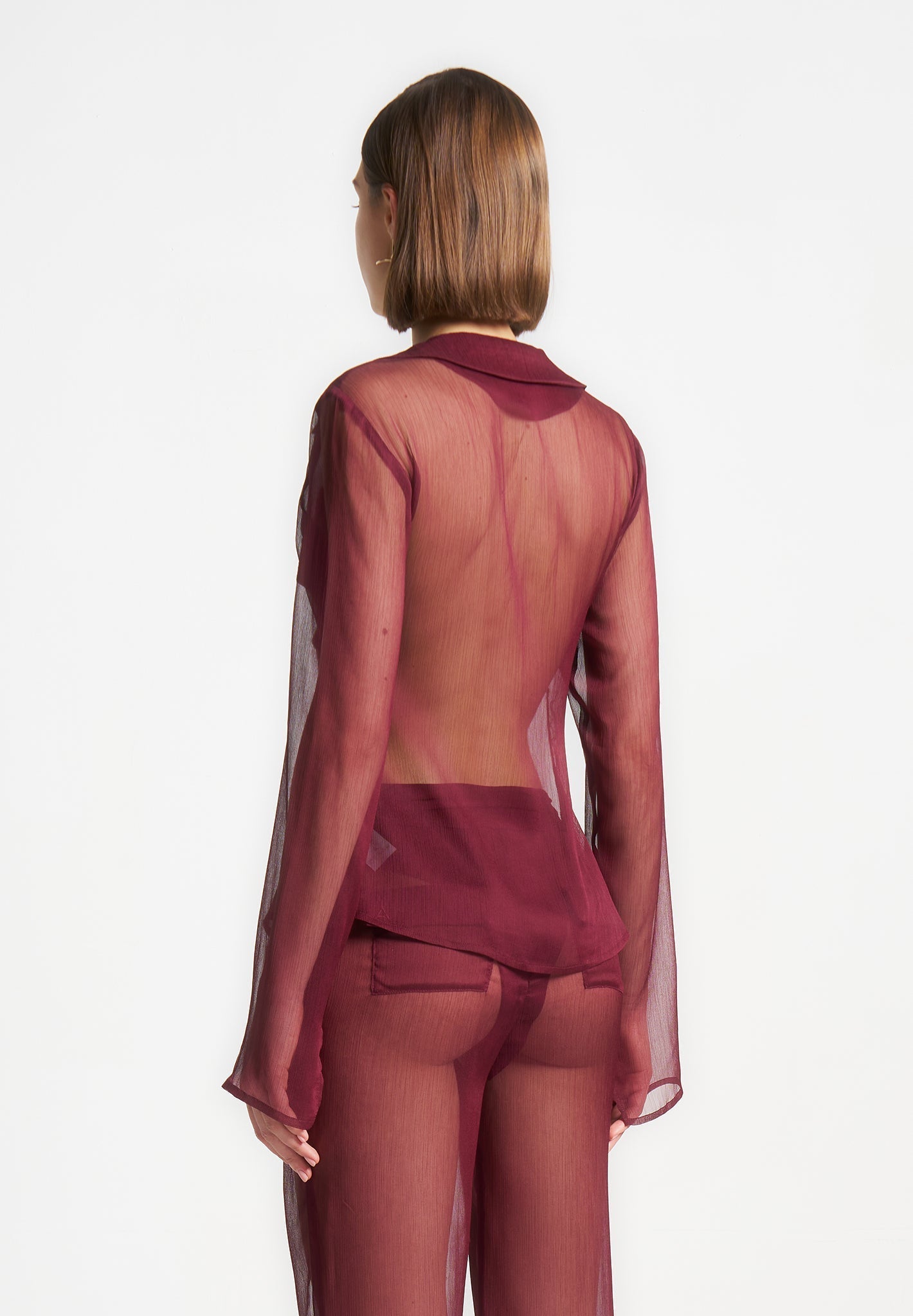 Sheer Shirt with Clasp - Wine Red